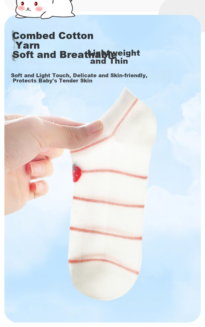 Langsha 5 Pairs Children's Socks Girls Summer Thin Breathable Short Cotton Mesh Invisible Boat Socks for Kids 2