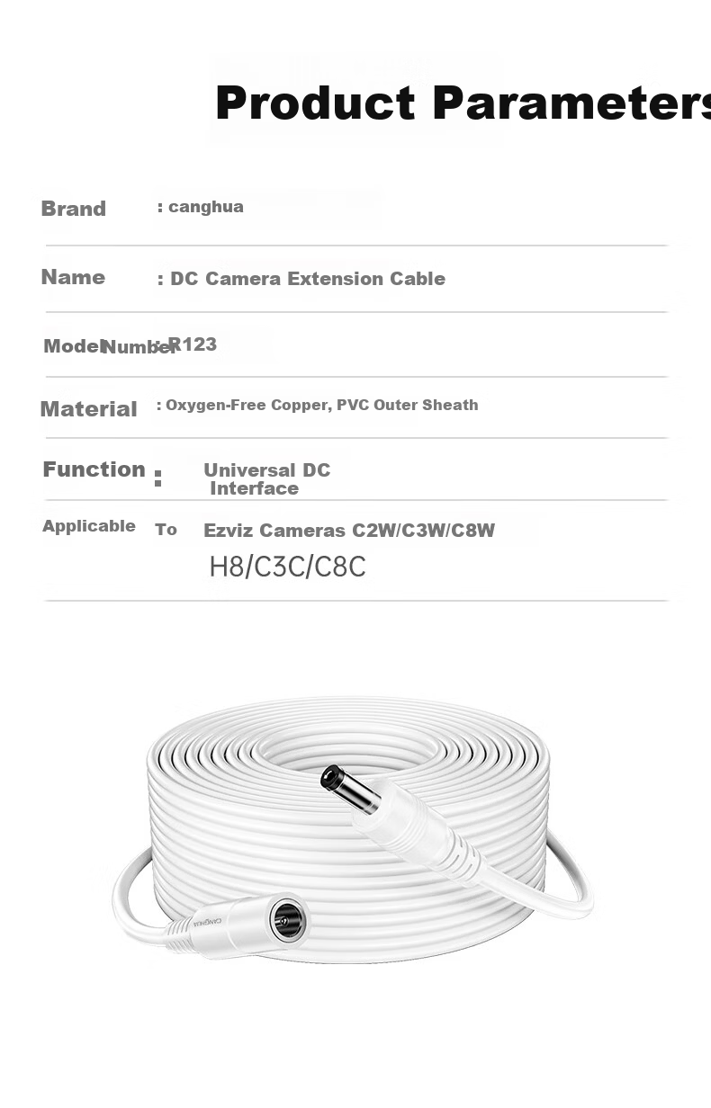 CangHua Xiaomi Outdoor Camera CW400/500/300 Power Extension Cable Huawei Ezviz C2C3C4C5C8 Surveillance DC5521 Male to Female 12V Router Charging Cable 5M 3