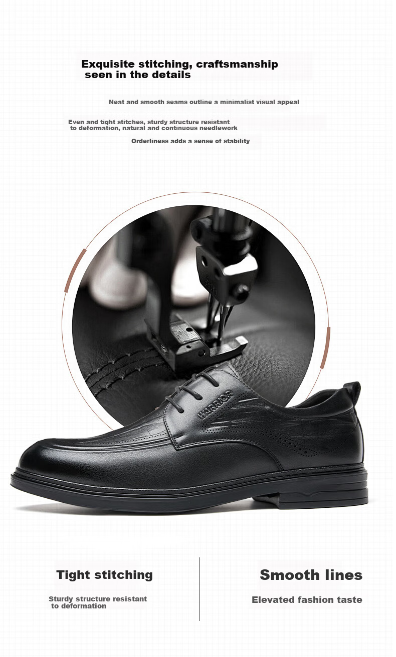 Huili Men's Leather Shoes, High-Quality Business Casual Shoes with Soft Soles, Black Derby Shoes, 2155 Black, Size 43 3