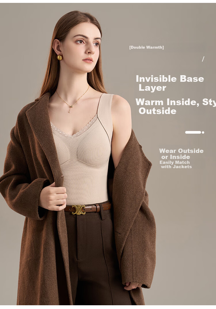 GRACEWELL 100% Wool Filled Warm Vest for Women with Chest Pad, Bra-Free, Autumn Winter Fleece Lined Seamless Base Layer Underwear 7