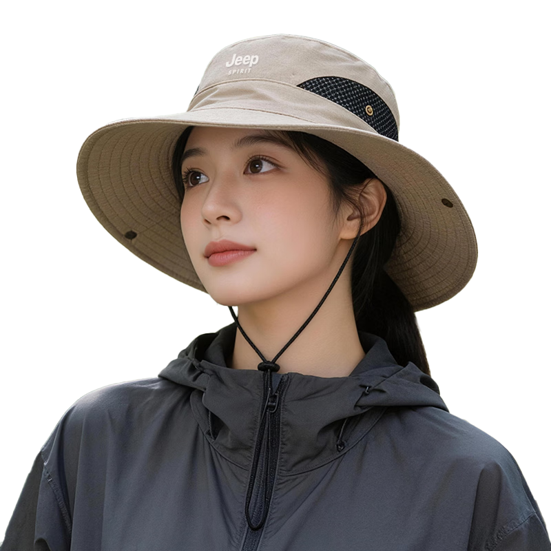 JEEP SPIRIT Women's Fisherman Hat Sunshade Hat 2026 Summer New Outdoor Breathable Men's Sun Protection Hat J30003 Khaki