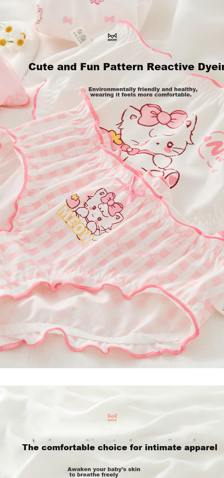 Miiow Girls' Pure Cotton Triangle Briefs, Children's Underwear for Ages 3-12, Class A Cotton, Developmental Stage, Elementary School 1