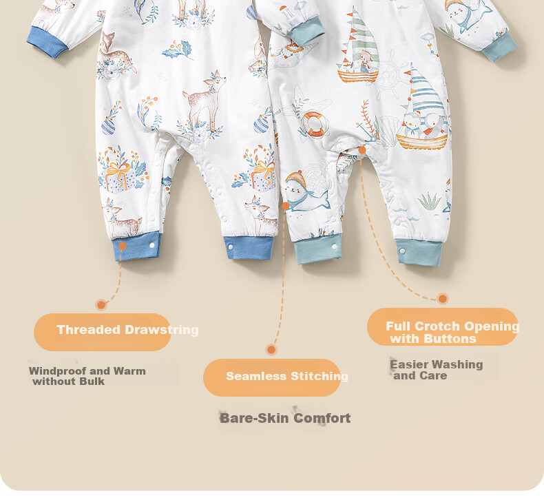 Beitaisi Children's Pajamas Spring And Autumn Style, Pure Cotton Baby Sleeping Bag, Boys Long-Sleeve Loungewear, Girls Split-Leg Sleepwear 10