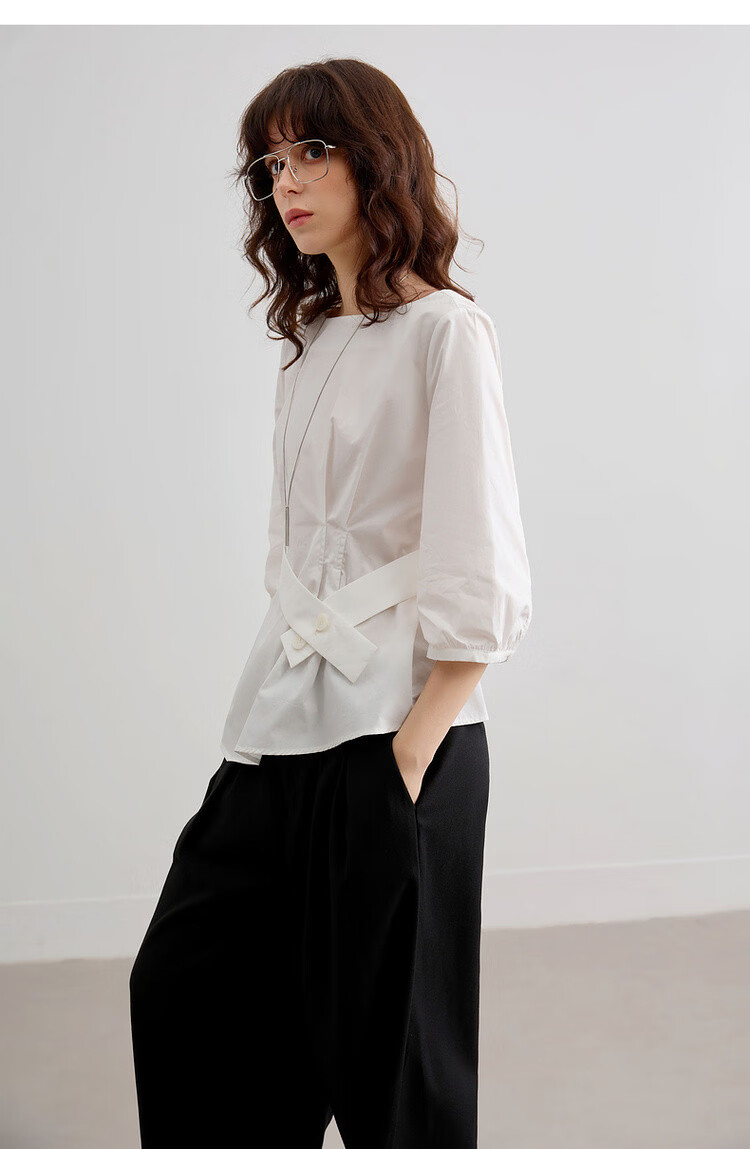 Demana Pure Cotton Breathable Summer Artistic Fresh Round Neck Slim Waist Shirt Women's Top 24