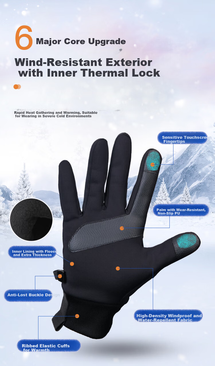 PEAK Cycling Gloves Unisex Autumn Winter Waterproof Mountain Bike Outdoor Sports Non-slip Touchscreen Warm Gloves Black 2