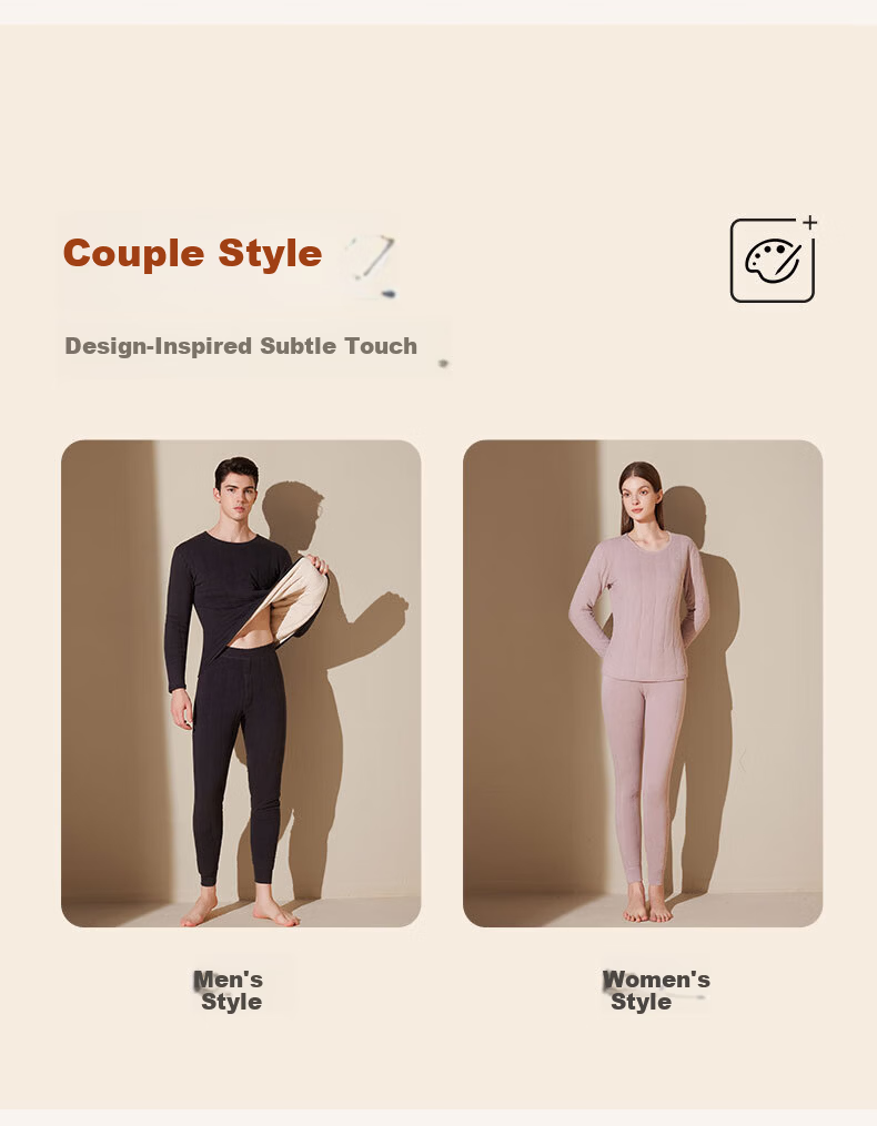 MiiOW 100% Wool Filled Men's Thermal Underwear Set Thickened Fleece Autumn Winter Warm Long Johns for Men and Couples 14