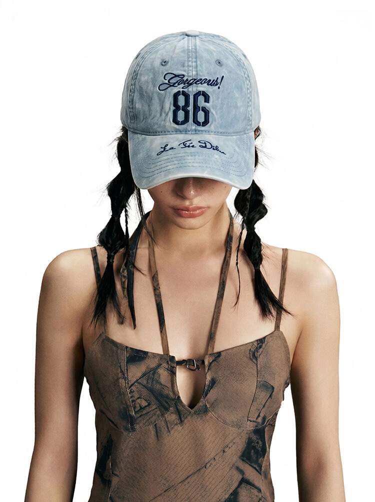 MMOPTOP Heavy-Duty Washed Blue Combed Cotton Embroidered Letter Baseball Cap Versatile Face-Slimming Sunshade Visor Hat 4