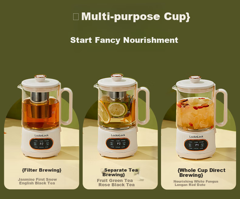 LOCK&LOCK Glass Health Pot Temperature Control Portable Electric Kettle Desktop Electric Stew Cup Office Heating Kettle EJK3495GRN 9