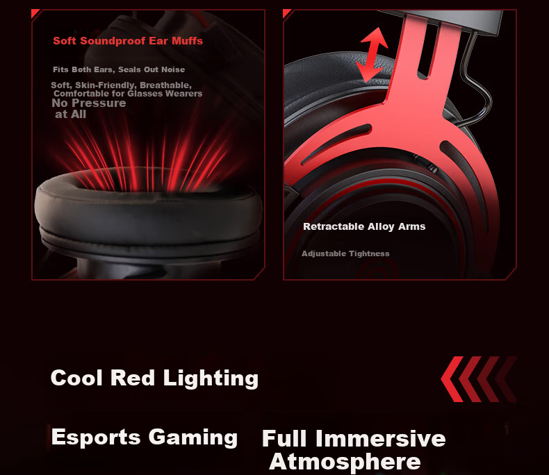 Aigo Wired Gaming Headset Over-Ear Lightweight Suspension Headband Tri-Color RGB PUBG Delta FPS AL600 10