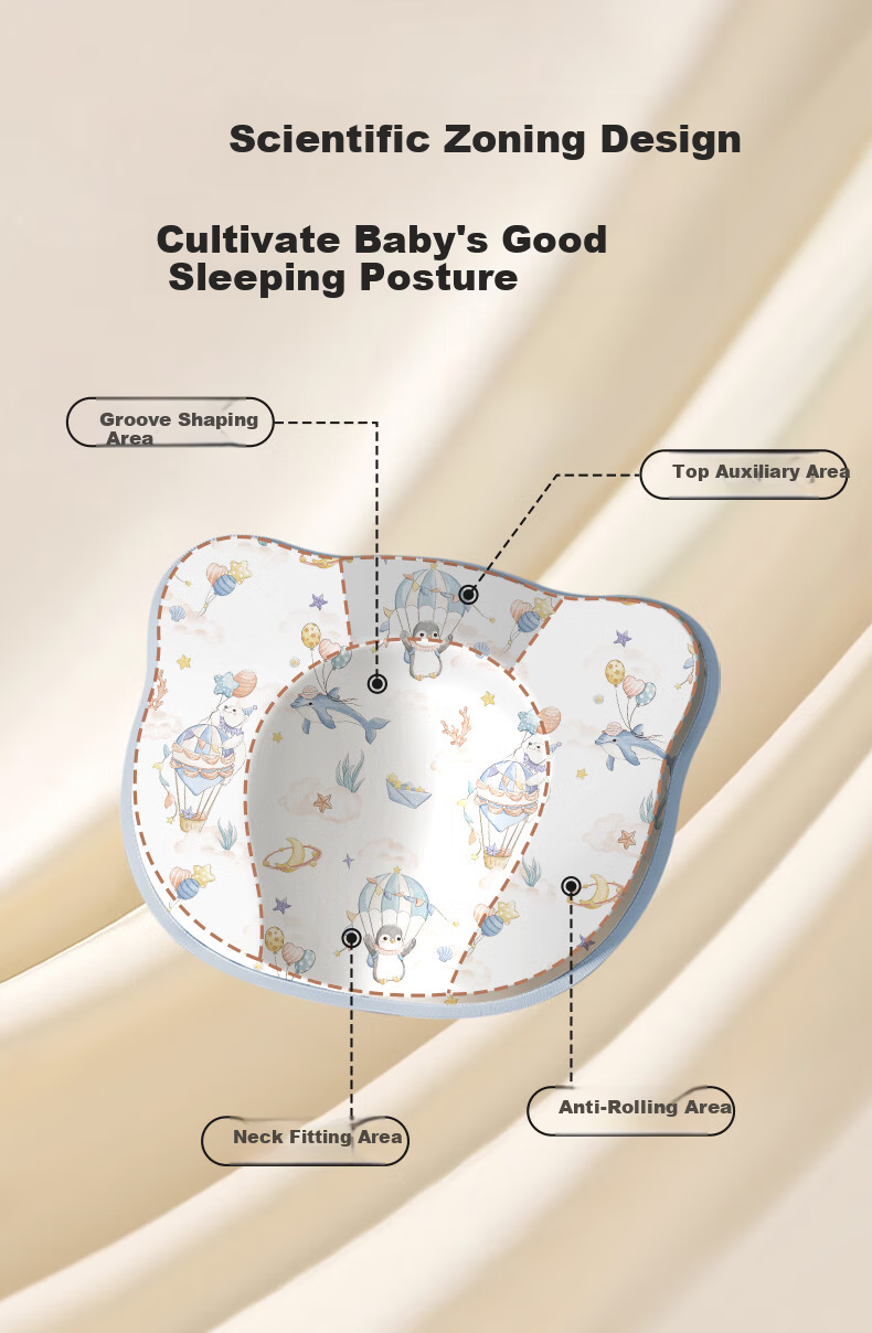 Aibao Baby Shaping Pillow with Silicone Core 0-1 Newborn Pure Cotton Pillowcase Baby Pillow Xingmeng Hailv S855 6