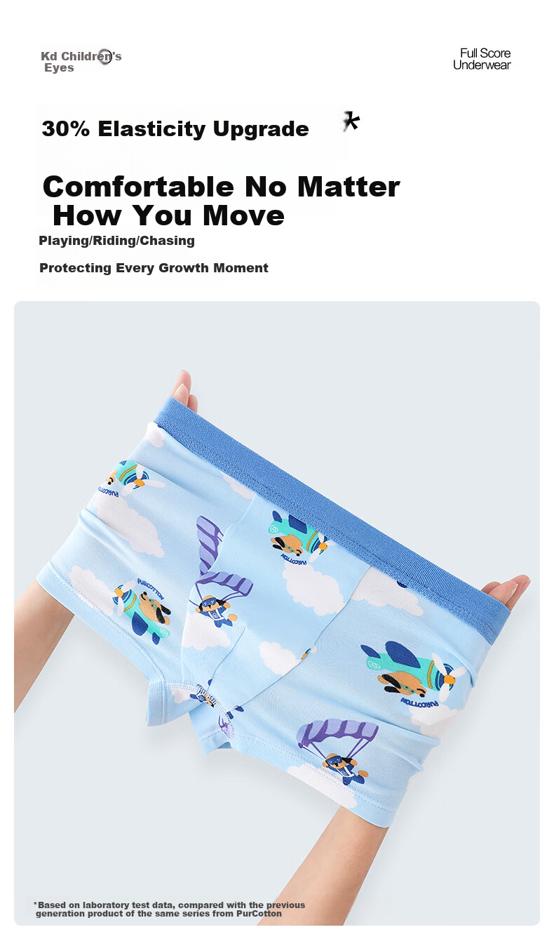 PurCotton Children's Underwear for Boys And Girls, 5A Antibacterial, Cloud Flying + Winter Blue + Line Drawing Flying 27