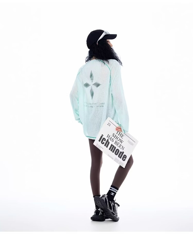 ICH MODE Lyocell Cross-Print Long-Sleeve T-Shirt, Physical Sun Protection Cover-Up for Women, Summer Hasselblad Online Top, White, Size S 16