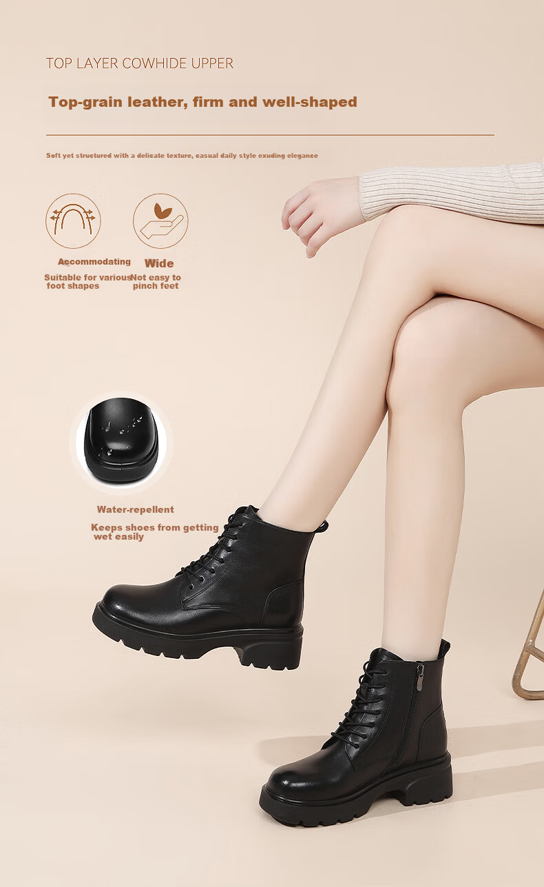 Red Dragonfly 7-Hole Martin Boots Women Thick Sole Height Increasing Short Punk Style Leather Boots WTC340571B Black Size 40 3