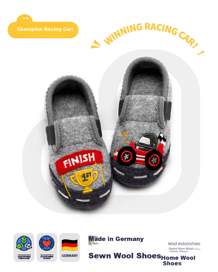 Xiaorong Children's Soft Sole Racing Shoes 2-8 Years Old Boys Indoor Non-Slip Floor Shoes Wool Autumn Winter Warm Cartoon 7