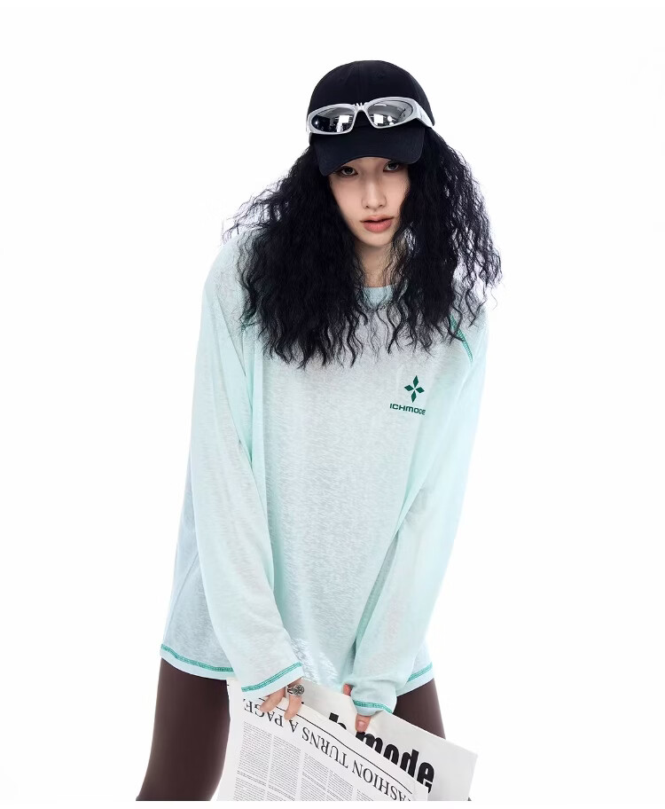 ICH MODE Lyocell Cross-Print Long-Sleeve T-Shirt, Physical Sun Protection Cover-Up for Women, Summer Hasselblad Online Top, White, Size S 18