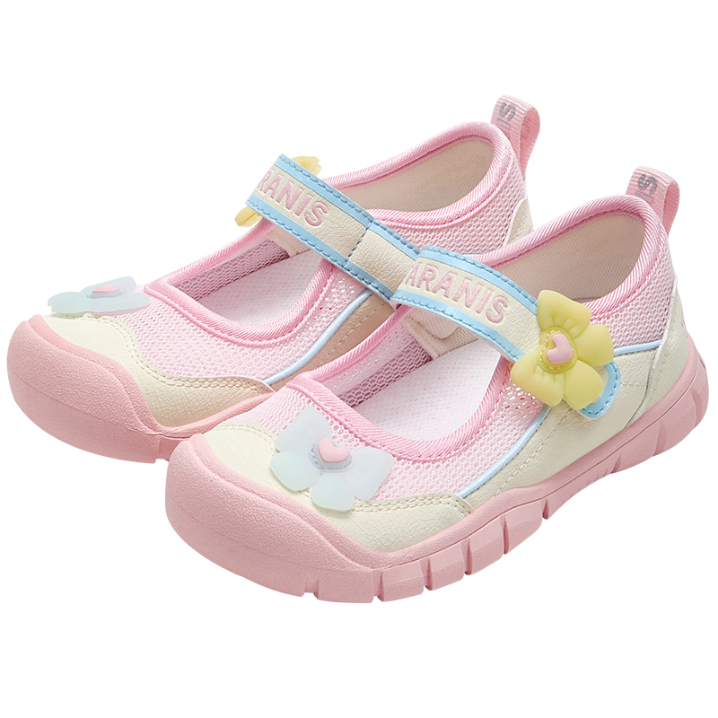 TARANIS Spring Summer Girls Breathable Mesh Sports Sandals Sweetheart Princess Mary Jane Kindergarten Shoes White/Pink Size 27