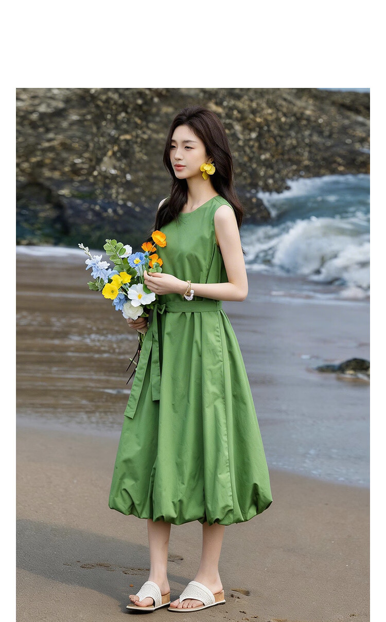Demana Fresh Cotton Summer Breathable Sleeveless Round Neck Slimming A-Line Dress for Women 11
