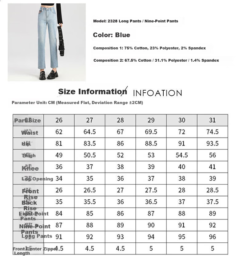 Pierre Cardin Women's Jeans, Summer Straight-Leg High-Waist Fashionable Versatile Slimming Pants, Ankle-Length Trousers, Blue-Gray Color, Size 29 3