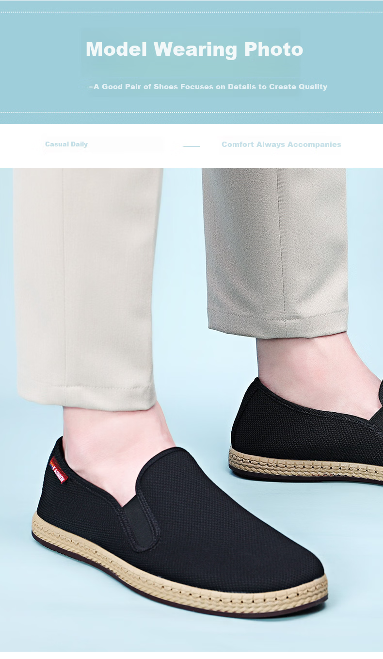 BUS HEYUAN Traditional Beijing Cloth Shoes for Men, Breathable Comfortable Middle-Aged And Elderly Dad Shoes 81X-9601 Black Size 40 11