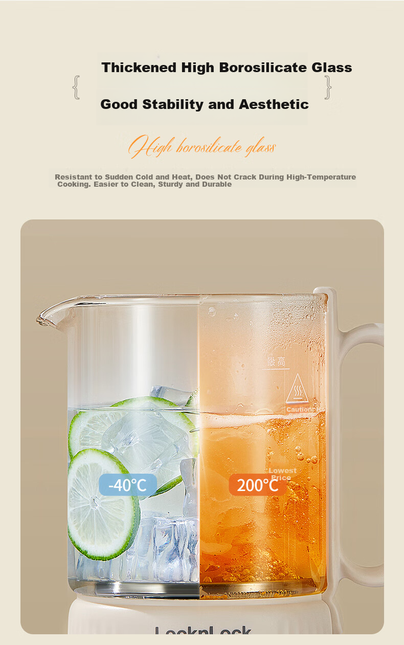 LOCK&LOCK Glass Health Pot Temperature Control Portable Electric Kettle Desktop Electric Stew Cup Office Heating Kettle EJK3495GRN 19