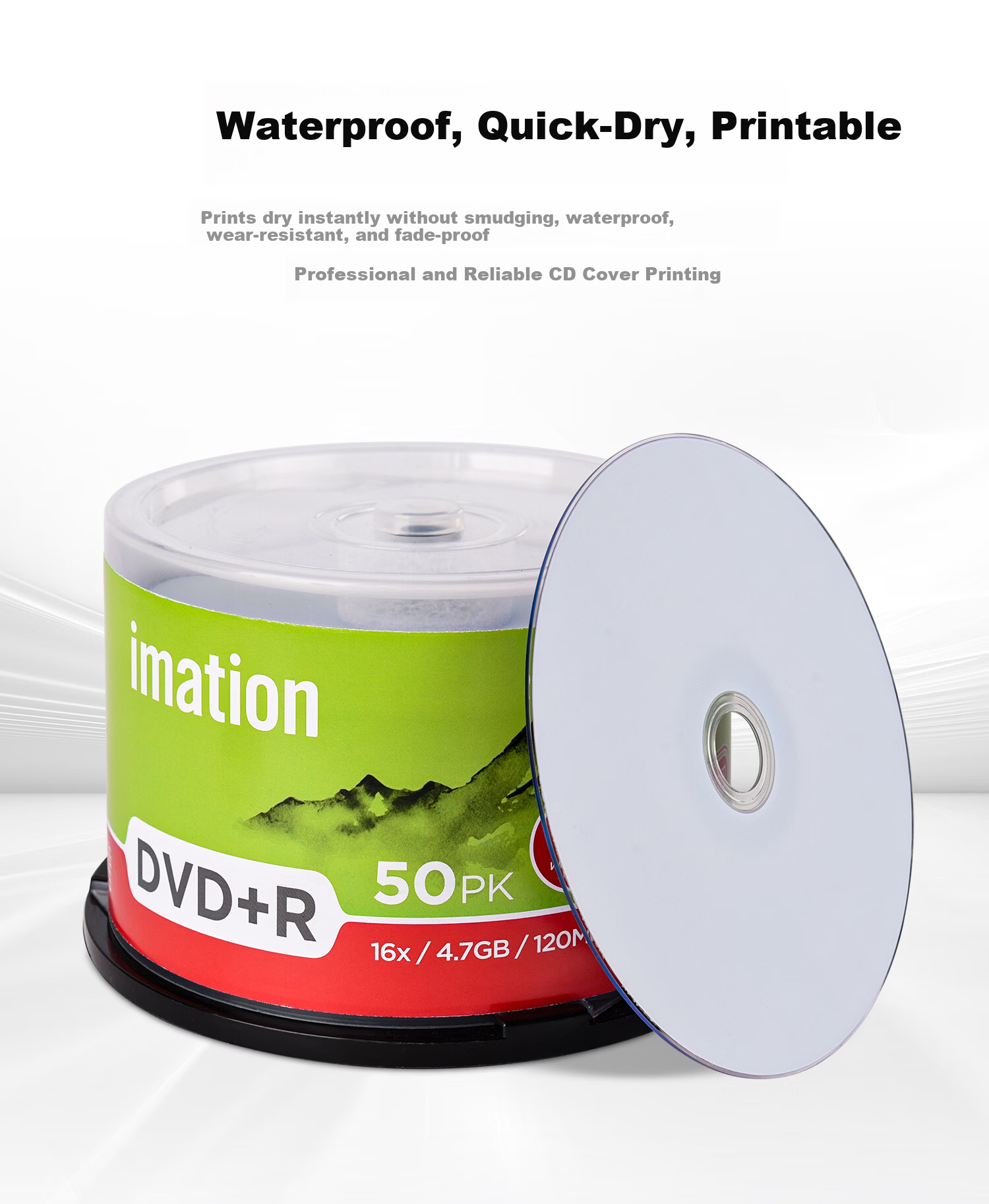IMATION Laide DVD+R Blank Discs Quick-Dry Waterproof Printable 50-Pack 16x Speed 4.7GB High-Speed Discs for Computer Reading, Burning, Storage, Office Files, Data, Video 2