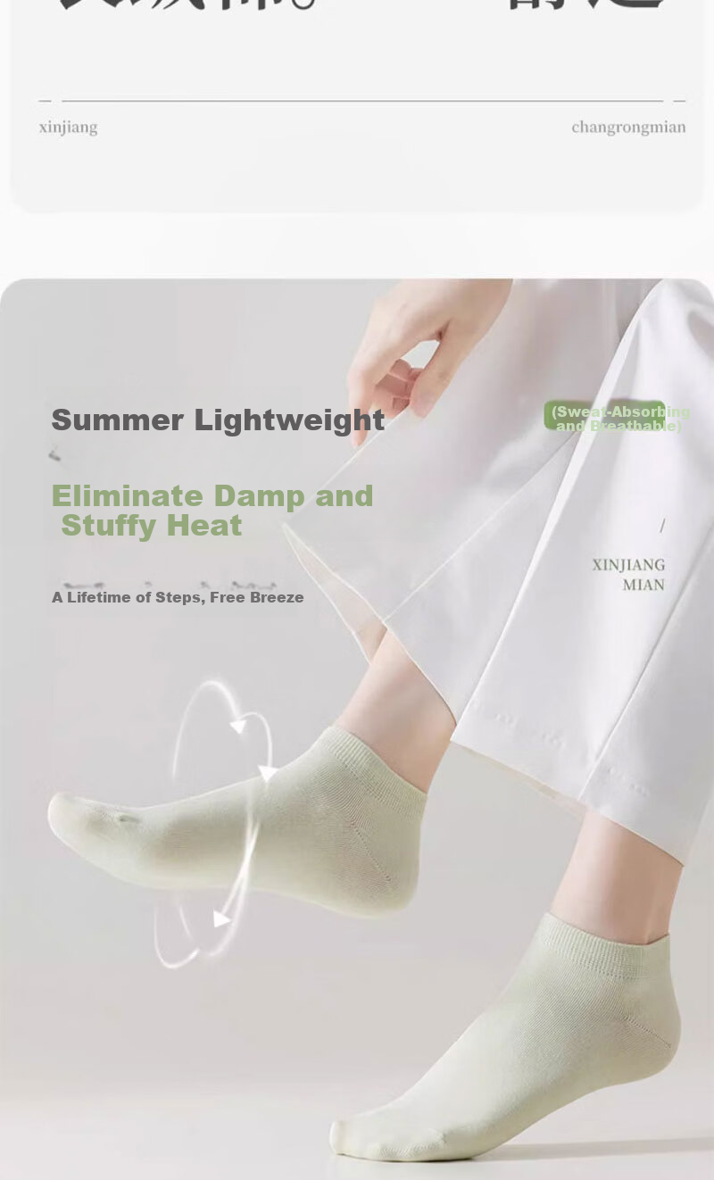 Mianmanman Women's Short Socks Xinjiang Cotton 10A Antibacterial Odor-Resistant No-Slip Low-Cut Socks Non-Slip Heel Short Tube Socks Spring Summer 10 Pairs 3