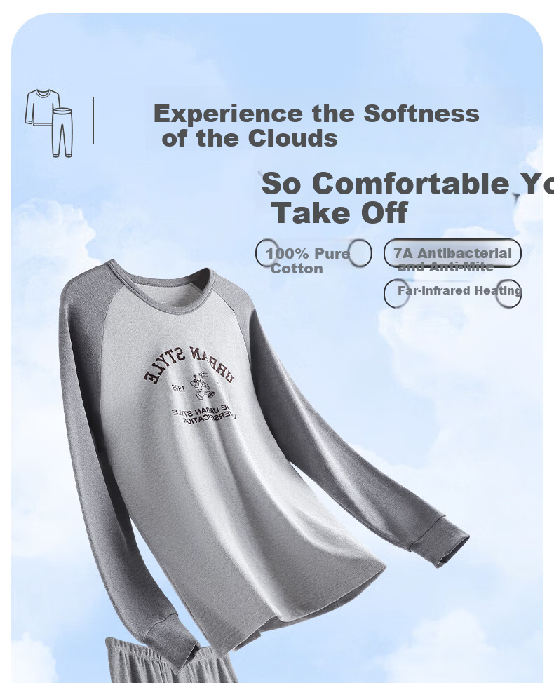 LangSha Youth Thermal Underwear Set for Boys, Ages 12-18, Pure Cotton Autumn Top and Bottom, Large Size for Teens 2