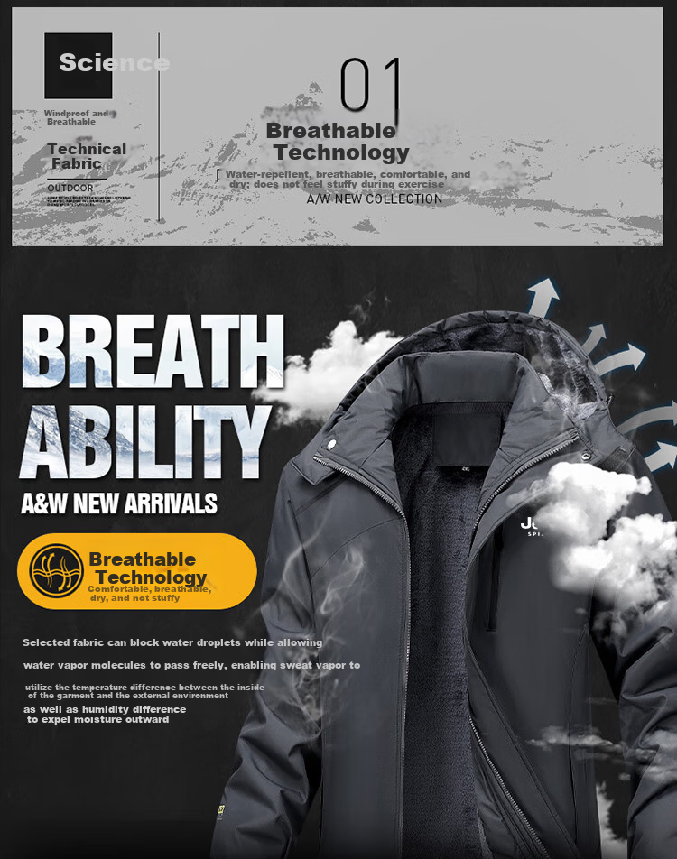 JEEP SPIRIT Men's Autumn Winter Jacket Fleece Lined Thickened Windproof Waterproof Coat Dark Gray L 2