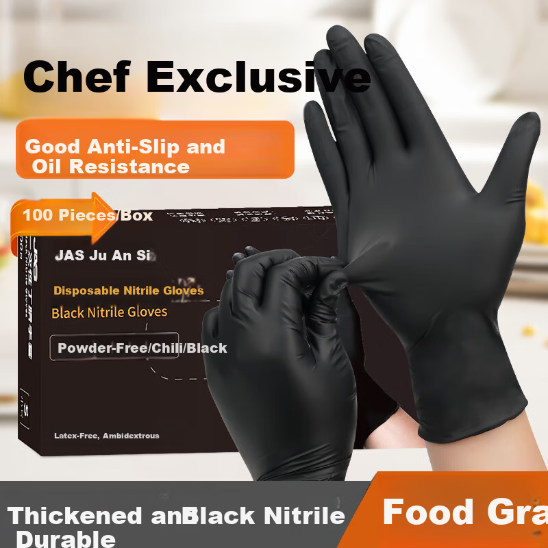 Jiansi Disposable Nitrile Gloves 100pcs M Size Black Food Grade Waterproof Kitchen Gloves