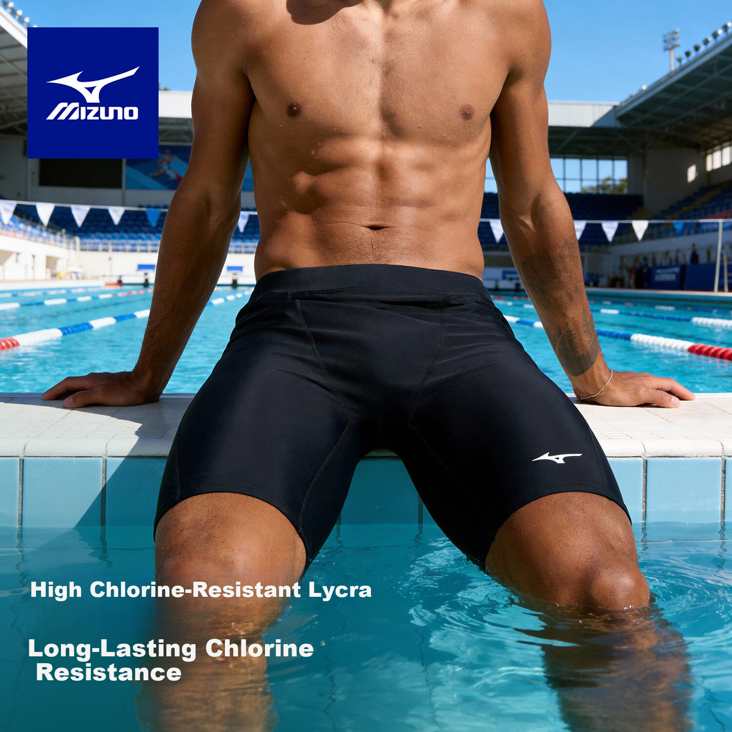 MIZUNO Men's Swim Shorts Five-Point Quick-Dry Breathable Anti-Embarrassment Professional Training Plus Size Swimwear Long Pants BC106 Black XL