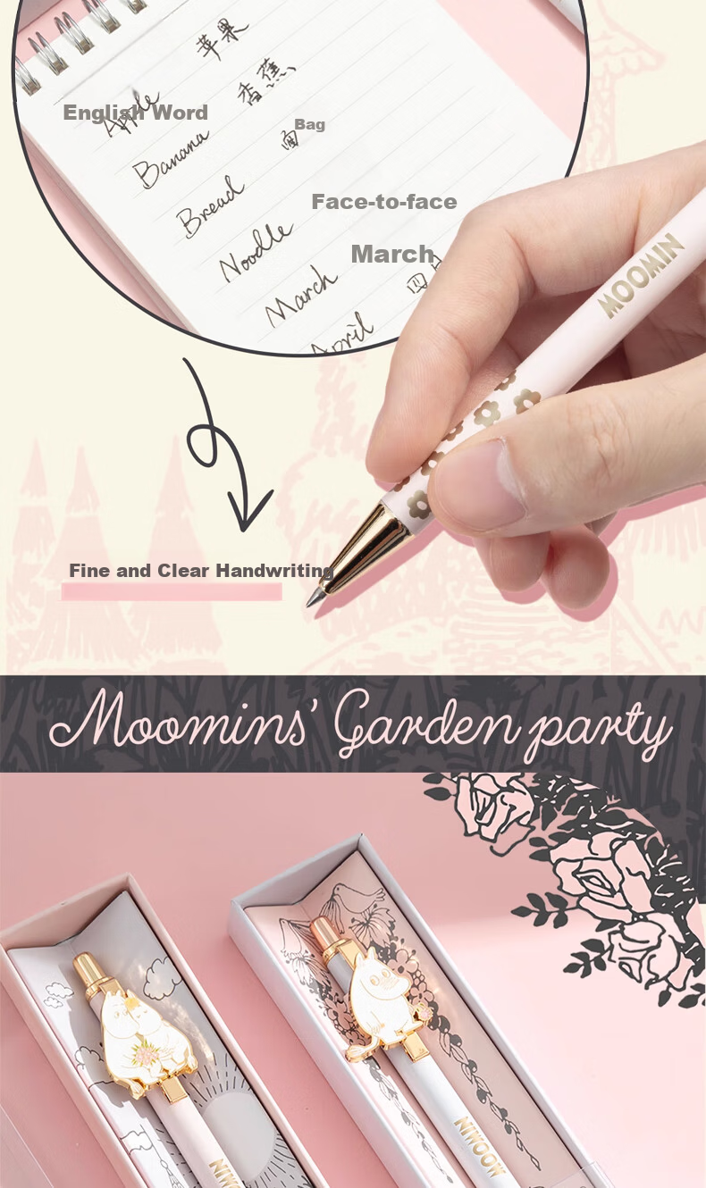 MASMARCU Morning Light Stationery Moomin Series Metal Click Black 0.5mm Gel Pen Smooth Signature Pen Exam Office Blue Tip 1-Pack GP263722 5