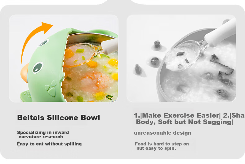 Betis Baby Feeding Bowl Infant Food Tool Children's Tableware Stainless Steel Silicone Suction Bowl Cheese White 7