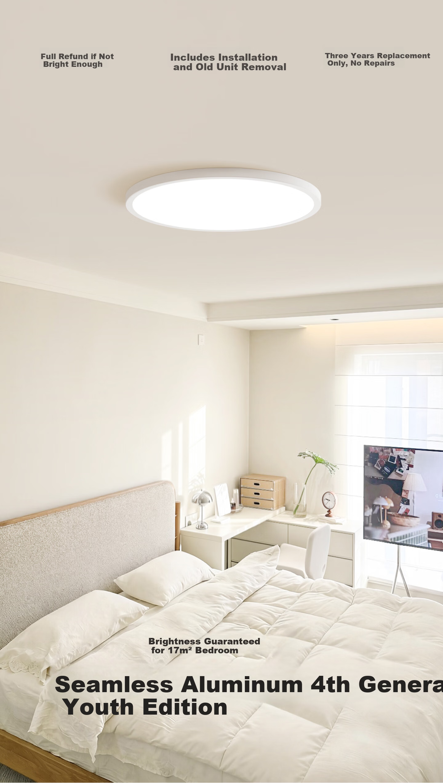 Jiandun Eye-Protecting Bedroom Ceiling Light, Full Spectrum Ultra-Thin Seamless Simple 4th Generation Youth Version Fixture, All-Inclusive Price 3