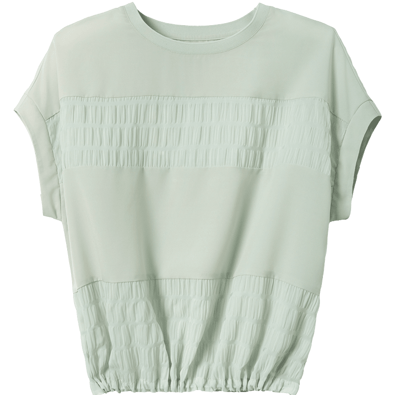 Demana [Sen Oxygen Bubble] Summer Elegant Urban Patchwork Round Neck Raglan Sleeve Loose Slim Shirt for Women High-End Feel