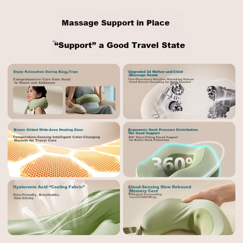 PHILIPS Neck Massager, Small U-Shaped Pillow Massager for Multi-Body Massage And Heat Therapy, Travel And Business Trip Support, 3107N Green, Holiday Birthday Gift, Company Team Building Present