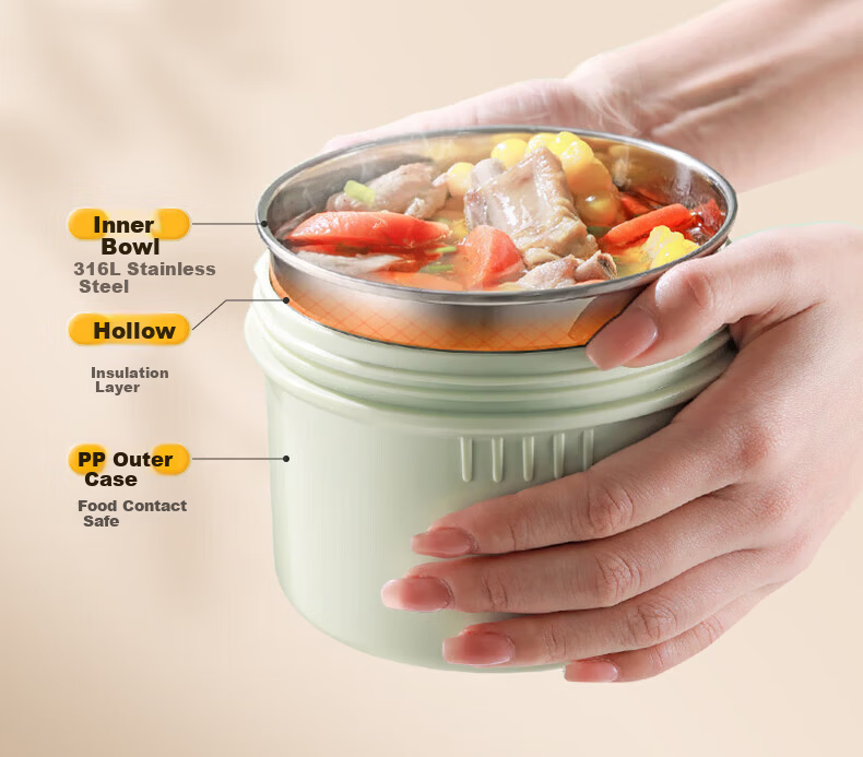 SUPOR 316L Stainless Steel Lunch Box Pot Two-Piece Set with Basil Green Lunch Bag for Students and Office Workers Outdoor Bento Box 11