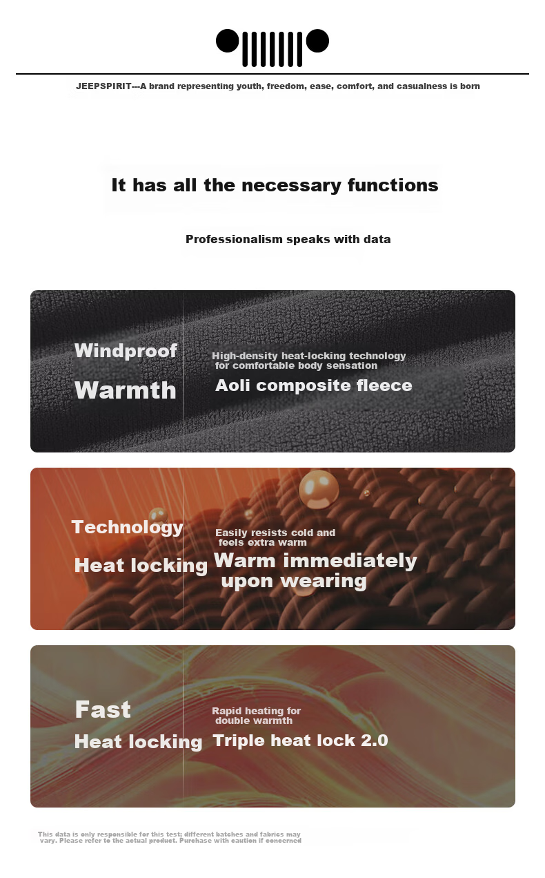 JEEP SPIRIT Men's Winter Fleece Jacket Double-Sided Thickened Plush Warm Lock Temperature Fleece Lining Versatile Stand Collar Coat 1