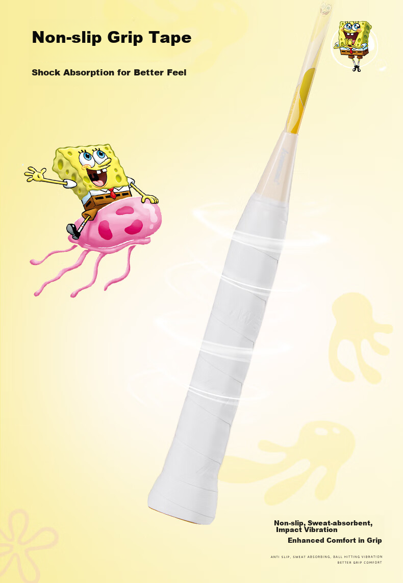 KAWASAKI SpongeBob Collaboration Series Composite Carbon Cartoon Bobby Yellow Double Badminton Rackets 6