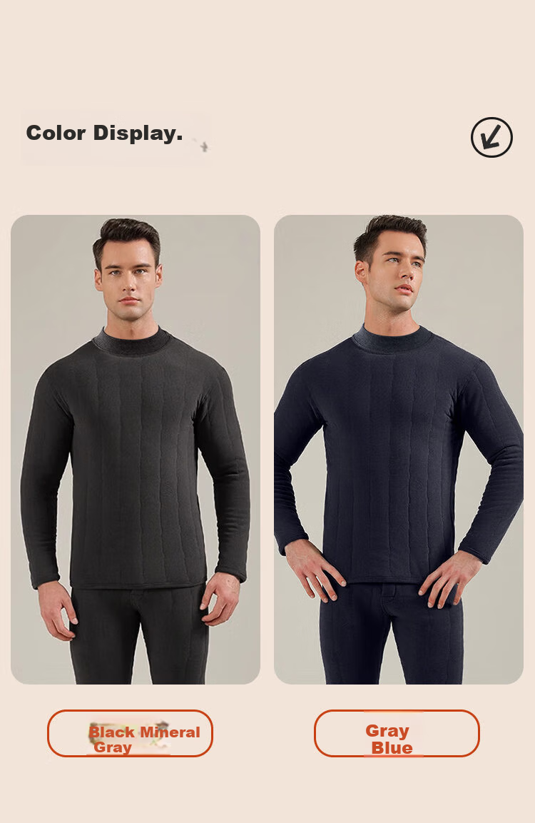 LangSha Thermal Underwear Extra Thick Plus Size Fleece-Lined Men's Wool Cold-Resistant Mid-Neck Thickened Warm Autumn Shirt and Pants Set Winter 9