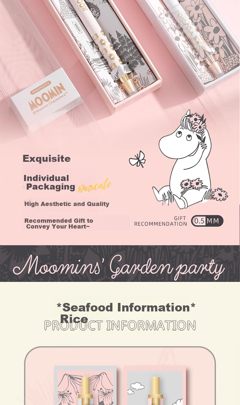 MASMARCU Morning Light Stationery Moomin Series Metal Click Black 0.5mm Gel Pen Smooth Signature Pen Exam Office Blue Tip 1-Pack GP263722 6