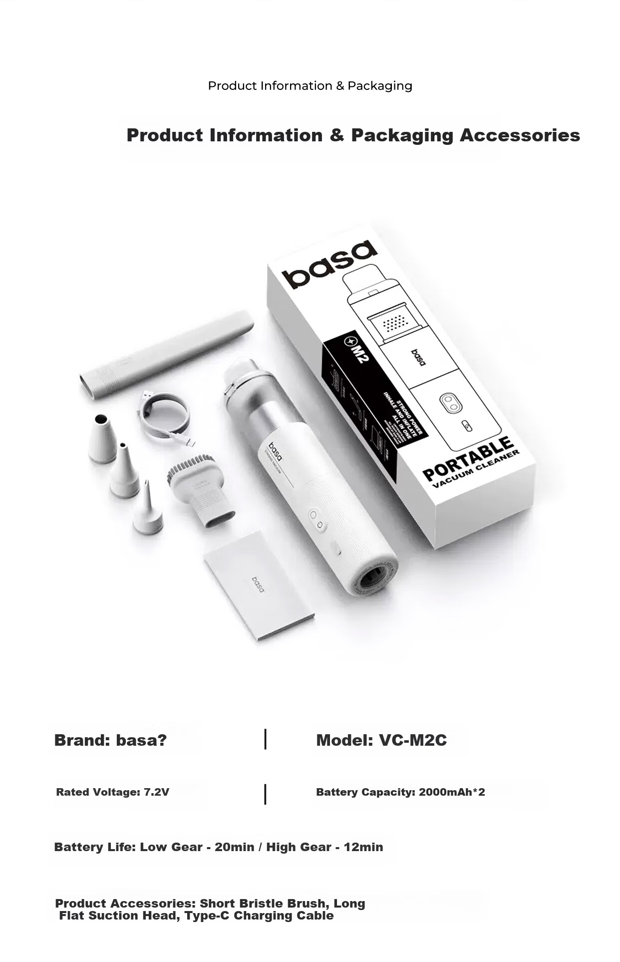 BASA Car Vacuum Cleaner Handheld Small Wireless High Suction Powerful Blower Vacuum All-in-One Automotive Home Desktop Cleaning Multifunction High Power Long Battery Life 8000Pa 15