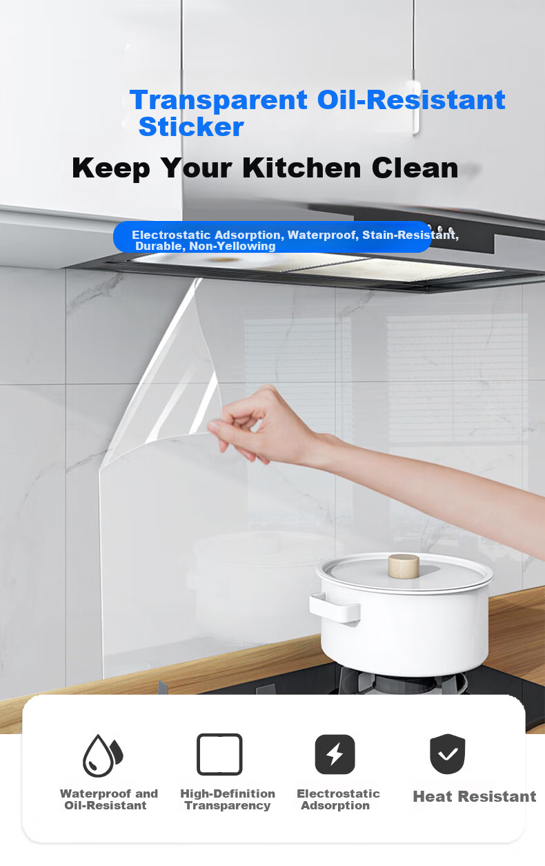 Cuttlefish Kitchen Oil-Proof Sticker High-Temperature Resistant Electrostatic Adsorption Range Hood Wall Tile Protective Film 30x80cm 10pcs 1