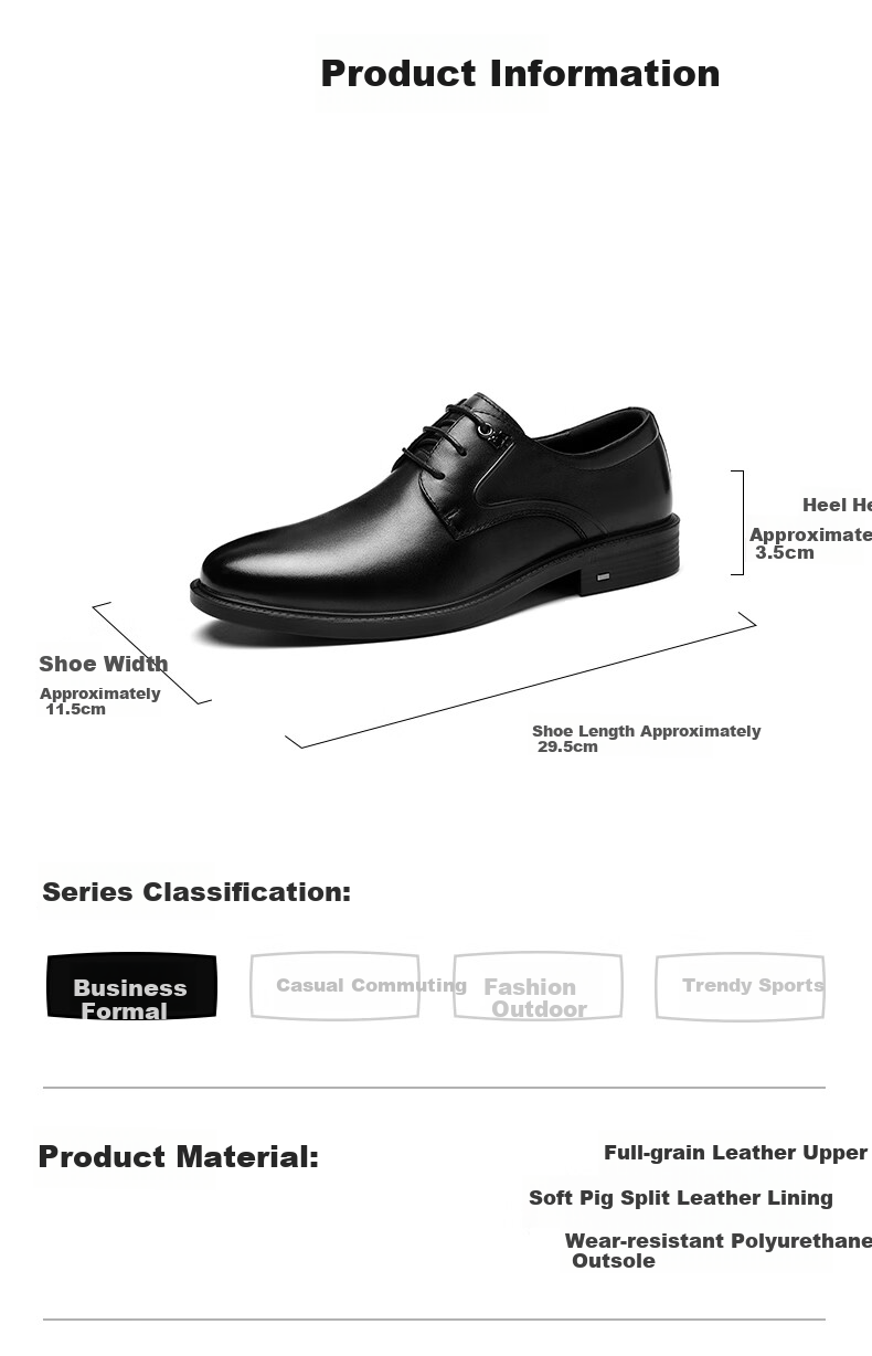 HLA Men's First Layer Cowhide Leather Dress Shoes British Business Casual T332 Black 39 4