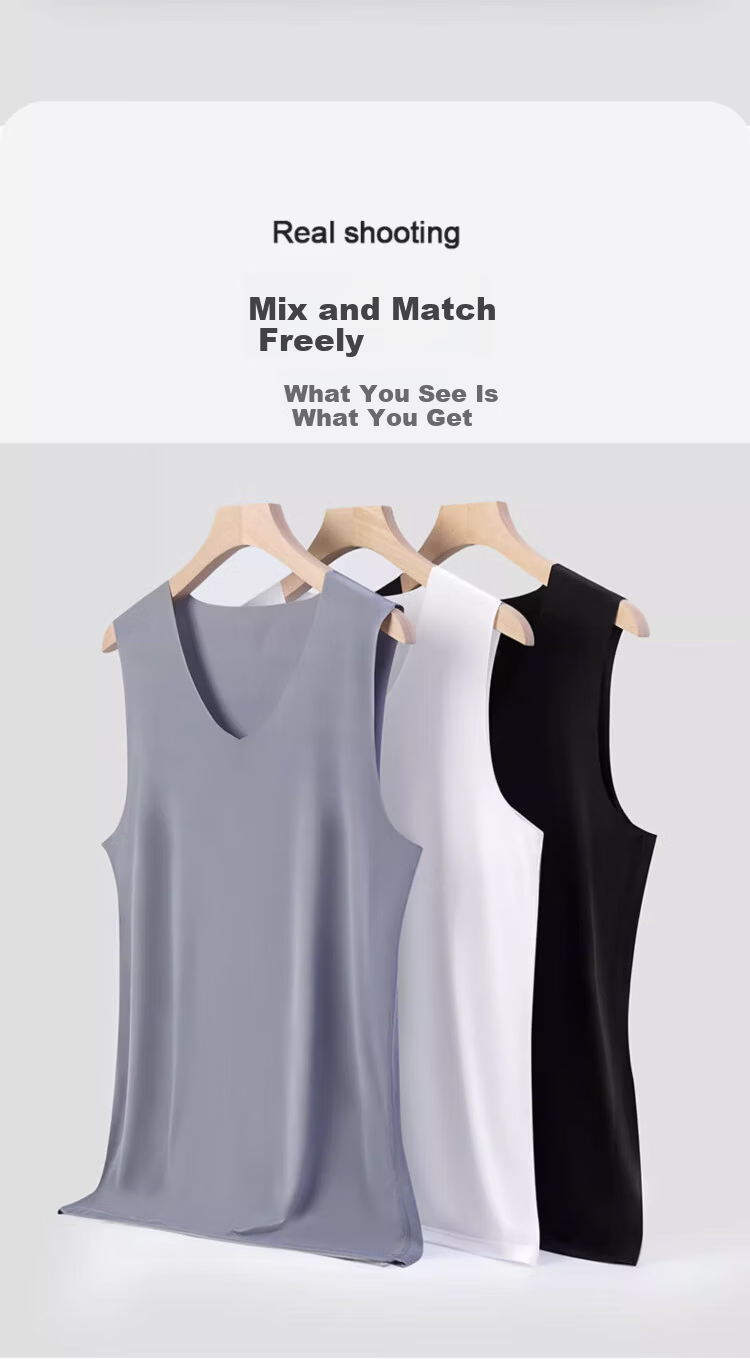 LangSha Men's Ice Silk Seamless 7A Antibacterial Spring Summer Sports Racerback Stretch Base Tank Top 3-Pack 16