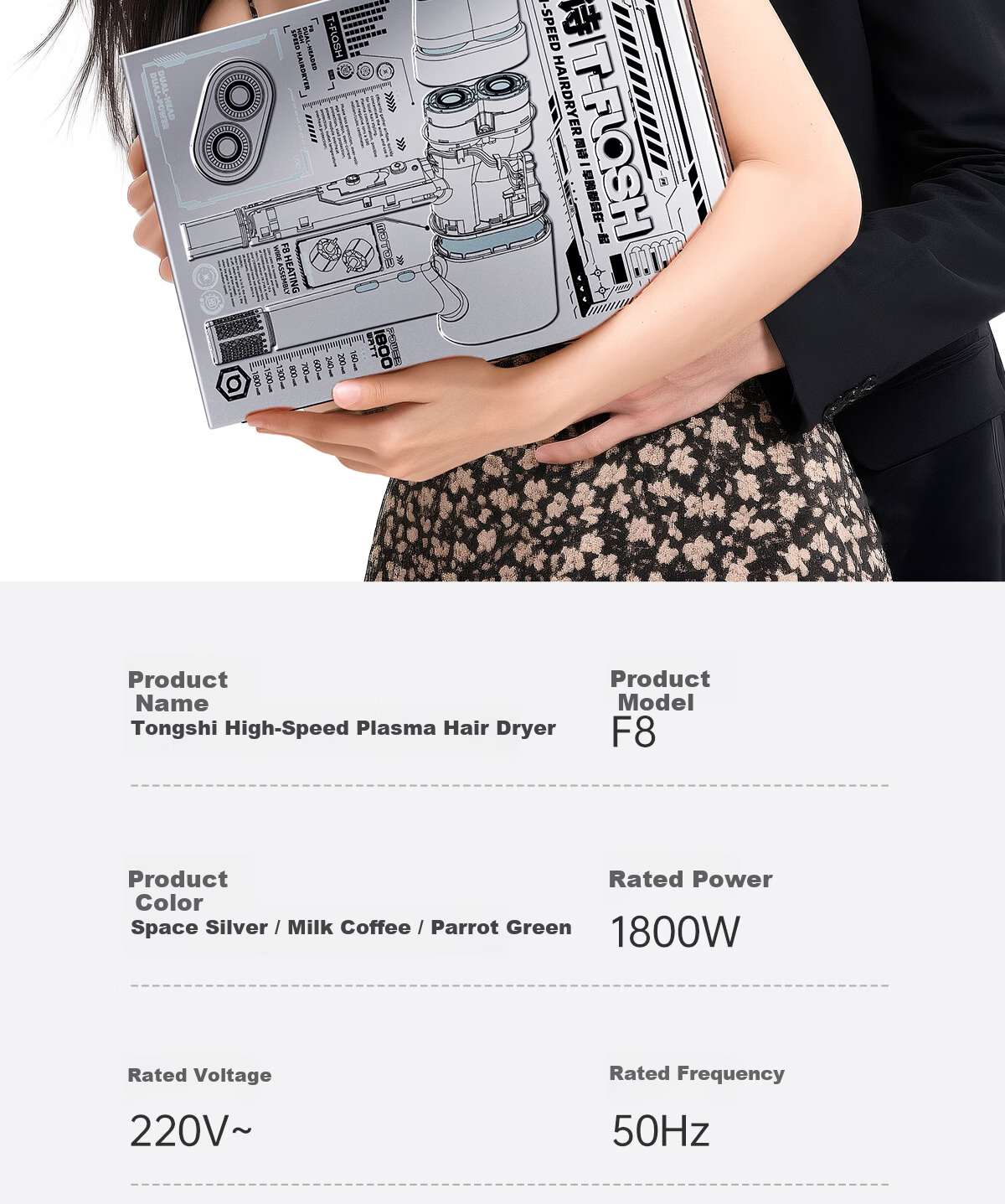 Tongsci F8 Plasma High-Speed Hair Dryer Dual Barrel Home Use Hair Care Quick Drying Strong Wind Power Damage-Free Hair Blow Dryer Birthday Anniversary Gift for Girlfriend Wife Practical Premium Gift B 33