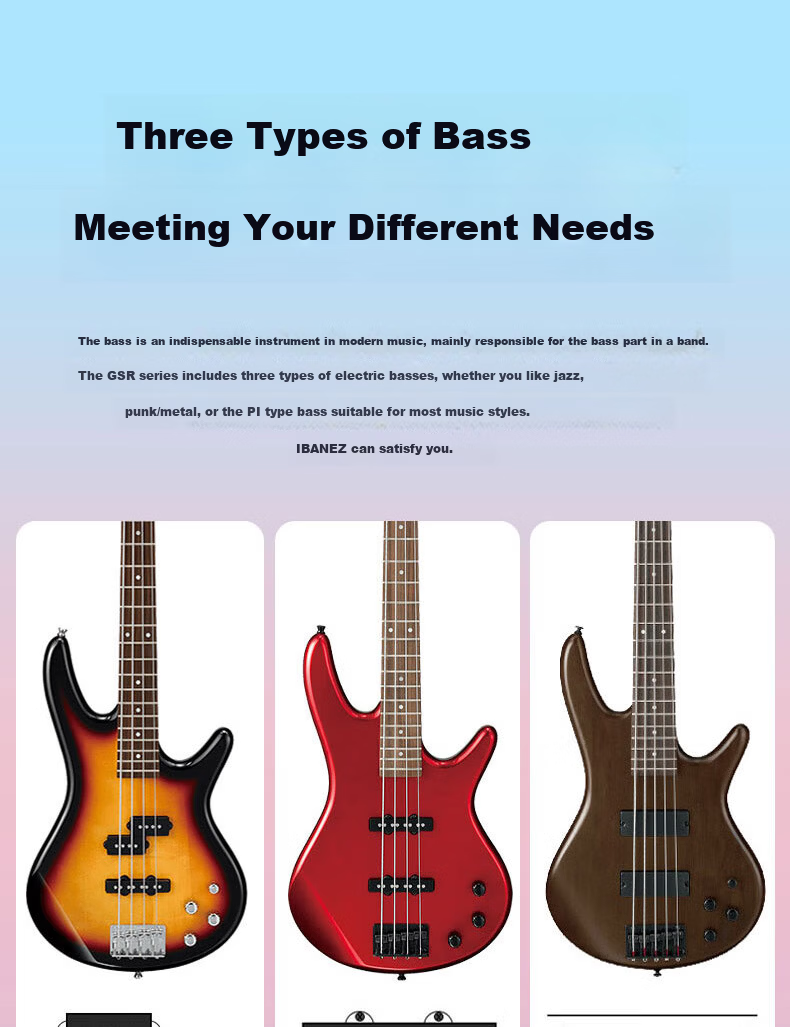 IBANEZ GSR320-BK Black Passive Pickup Electric Bass Guitar for Beginners, Men And Women, Four-String Bass 4