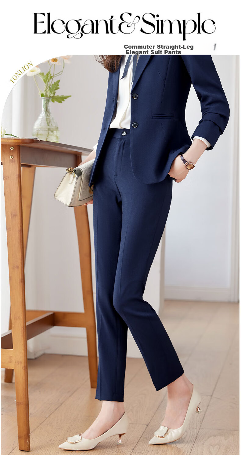 ROMON [Slimming Effect] Women's Dress Pants, Summer Business Casual Trousers for Commuting And Interviews, Breathable Long Pants in Navy Blue, Size S 2