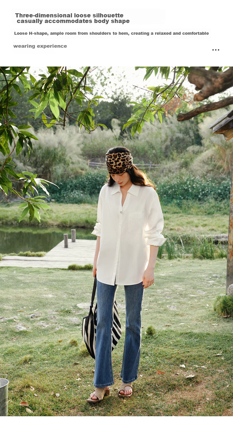 Olrain V-Neck Long Sleeve Shirt Women Spring New Loose Casual Slim Fit Elegant Top White M 5