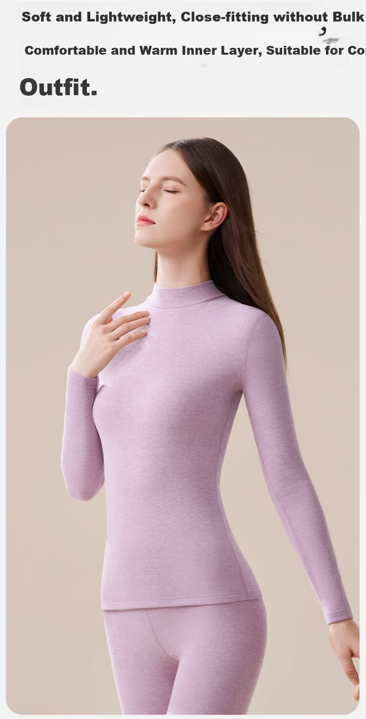 Tingmei 10A Antibacterial Thermal Underwear Women's Fleece Thickened Heating Cashmere Silk Half Turtleneck Autumn Top and Bottom Set Winter 4