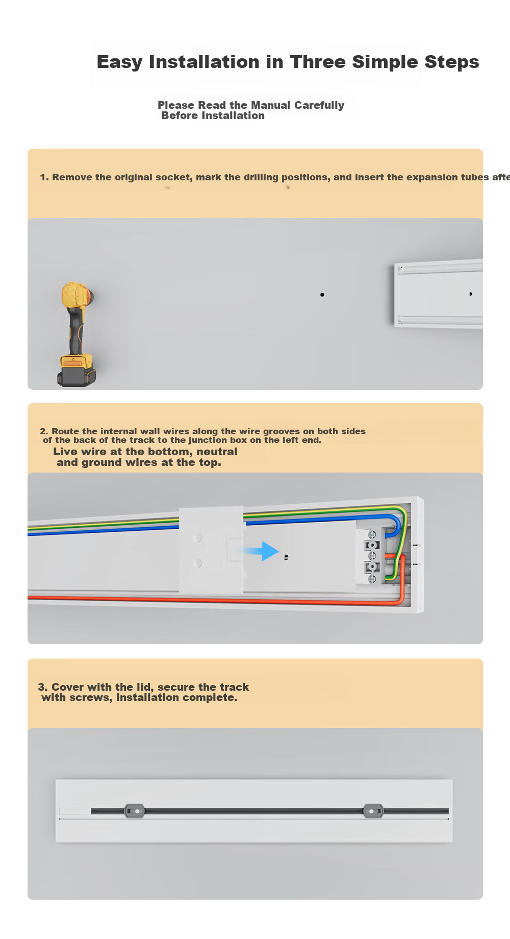 DELIXI Track Socket Fourth Generation Movable Wall-Mounted Power Strip [Upgraded] Black 0.8m Rail + 4 Sockets 12